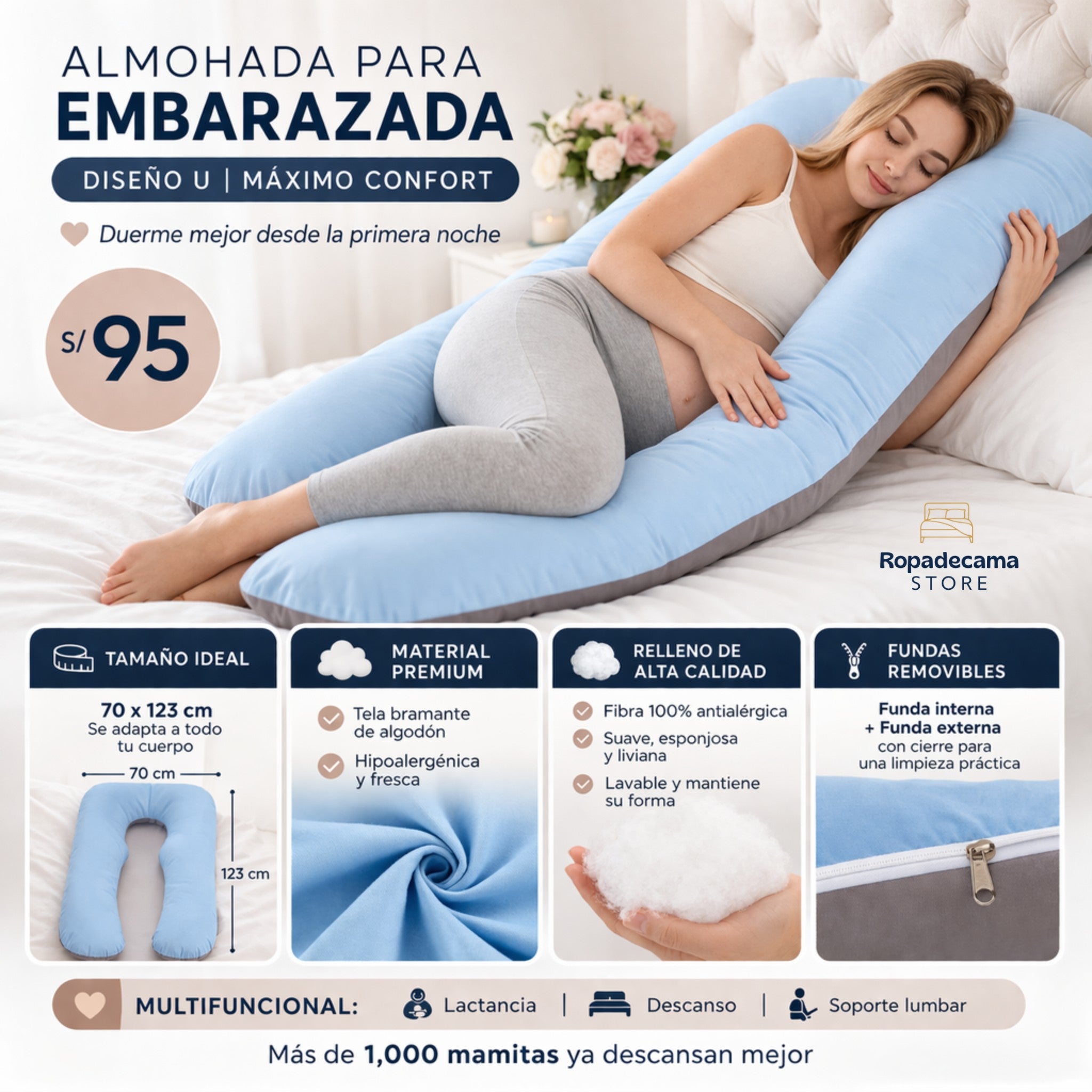 Almohada para Embarazada, Multifuncional, Diseño U